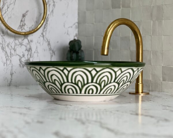 Green Porcelain Vanity Basin, Single Bowl Ceramic Lavabo, Organic Design for Elegant Bathrooms | britsinkstudio UK - Image 3