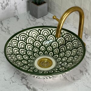 Green Porcelain Vanity Basin, Single Bowl Ceramic Lavabo, Organic Design for Elegant Bathrooms | britsinkstudio UK