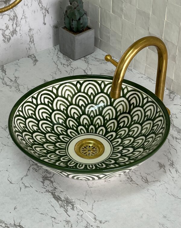 Green Porcelain Vanity Basin, Single Bowl Ceramic Lavabo, Organic Design for Elegant Bathrooms | britsinkstudio UK