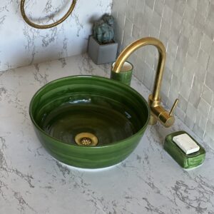 Green Ceramic Vessel Sink, Oval Undermount Bathroom Sink, Soap Dish, and Decorative Ceramic Fro | britsinkstudio UK