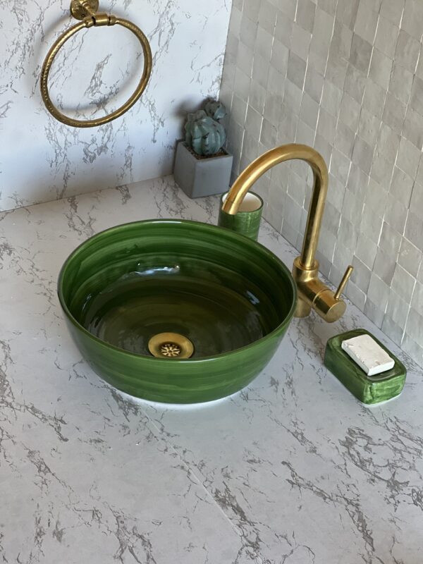 Green Ceramic Vessel Sink, Oval Undermount Bathroom Sink, Soap Dish, and Decorative Ceramic Fro | britsinkstudio UK