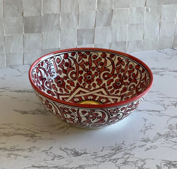 Red & white Custom Brass Bathroom Sink - Porcelain Vanity Basin, Single Bowl Ceramic Lavabo, Organic Design for Elegant Bathrooms | britsinkstudio UK - Image 2