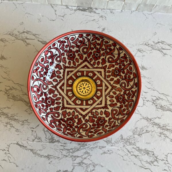 Red & white Custom Brass Bathroom Sink - Porcelain Vanity Basin, Single Bowl Ceramic Lavabo, Organic Design for Elegant Bathrooms | britsinkstudio UK - Image 5