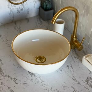 White Custom Brass Bathroom Sink - Porcelain Vanity Basin, Single Bowl Ceramic Lavabo, Organic Design for Elegant Bathrooms | britsinkstudio UK