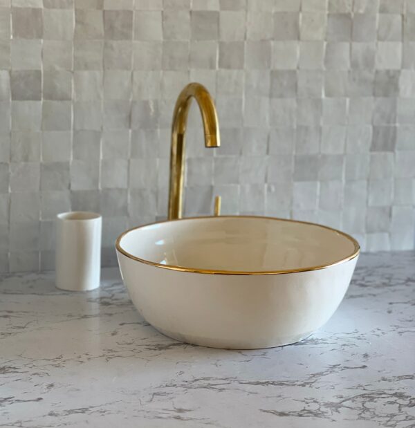 White Custom Brass Bathroom Sink - Porcelain Vanity Basin, Single Bowl Ceramic Lavabo, Organic Design for Elegant Bathrooms | britsinkstudio UK - Image 5