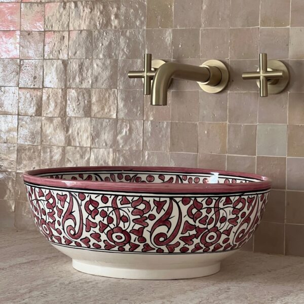 Red & white Custom Brass Bathroom Sink - Porcelain Vanity Basin, Single Bowl Ceramic Lavabo, Organic Design for Elegant Bathrooms | britsinkstudio UK - Image 6