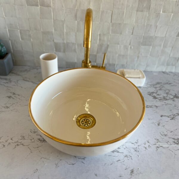 White Custom Brass Bathroom Sink - Porcelain Vanity Basin, Single Bowl Ceramic Lavabo, Organic Design for Elegant Bathrooms | britsinkstudio UK - Image 6