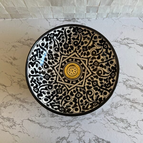 Black & white Moroccan Ceramic Bathroom Sink – Unique Round Fez Basin | britsinkstudio UK - Image 8