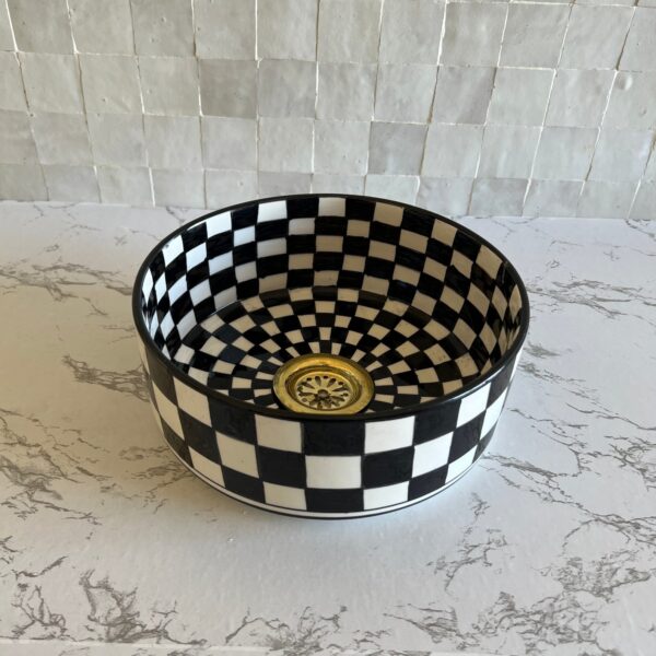 checkered Handmade Sink – Boho Ceramic Vessel for Bathroom Decor | britsinkstudio UK - Image 4