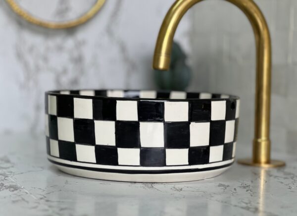 checkered Handmade Sink – Boho Ceramic Vessel for Bathroom Decor | britsinkstudio UK - Image 7