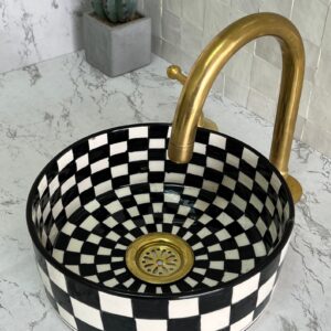 checkered Handmade Sink – Boho Ceramic Vessel for Bathroom Decor | britsinkstudio UK