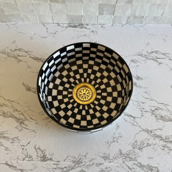 checkered Handmade Sink – Boho Ceramic Vessel for Bathroom Decor | britsinkstudio UK - Image 5