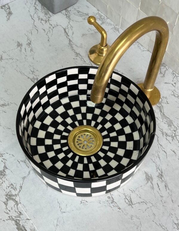 checkered Handmade Sink – Boho Ceramic Vessel for Bathroom Decor | britsinkstudio UK - Image 2