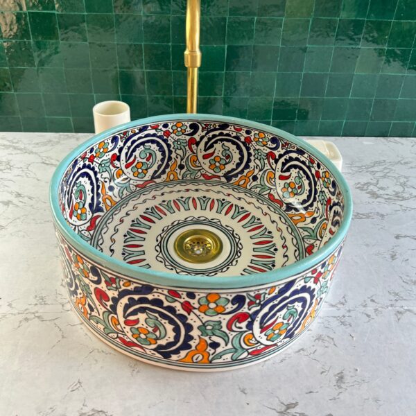 Round Boho Ceramic Sink – Handcrafted Moroccan Bathroom Style | britsinkstudio UK - Image 3