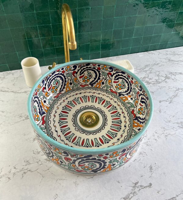 Round Boho Ceramic Sink – Handcrafted Moroccan Bathroom Style | britsinkstudio UK - Image 6