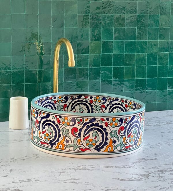 Round Boho Ceramic Sink – Handcrafted Moroccan Bathroom Style | britsinkstudio UK - Image 2