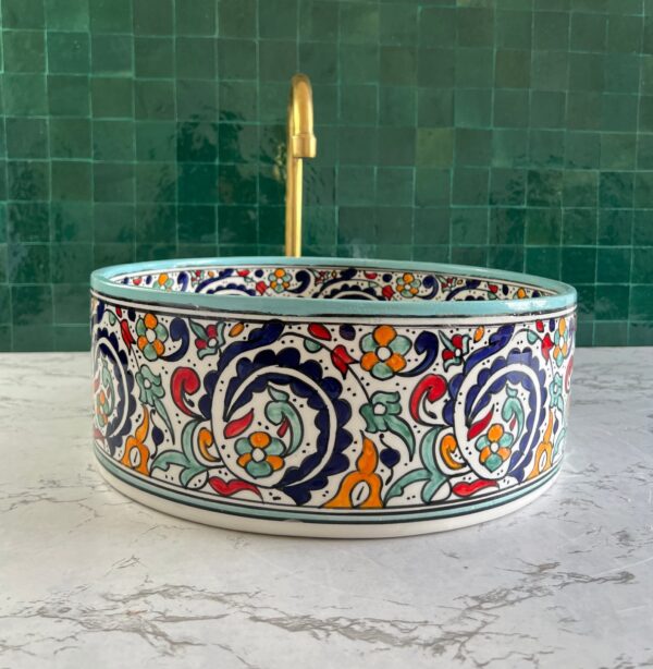Round Boho Ceramic Sink – Handcrafted Moroccan Bathroom Style | britsinkstudio UK - Image 4