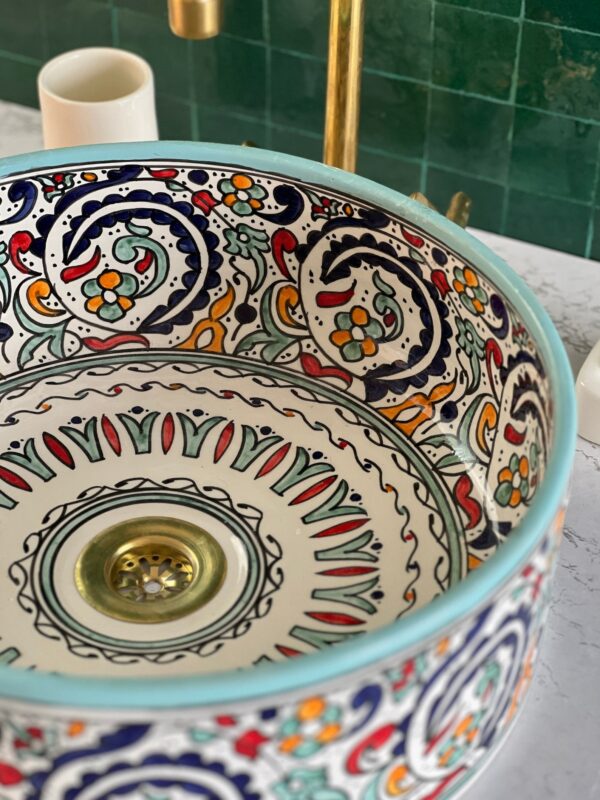 Round Boho Ceramic Sink – Handcrafted Moroccan Bathroom Style | britsinkstudio UK - Image 5