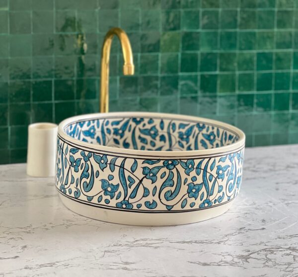 Hand-Painted Boho Sink – Moroccan Ceramic Bathroom Vessel | britsinkstudio UK