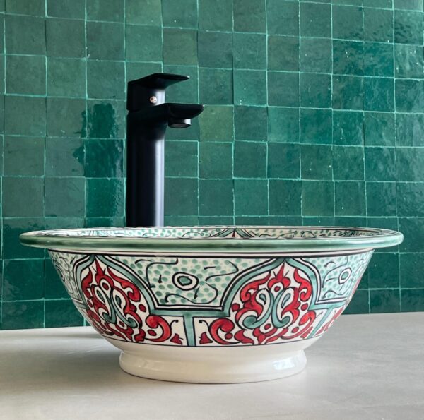 Hand-Painted Moroccan Ceramic Basin - Moroccan Boho Sink – Unique Handcrafted Ceramic Basin | britsinkstudio UK - Image 3