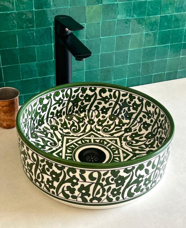 Handcrafted Moroccan Ceramic Sink from Fez – Unique Round Vessel Basin | britsinkstudio UK