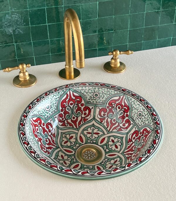 Hand-Painted Moroccan Ceramic Basin - Moroccan Boho Sink – Unique Handcrafted Ceramic Basin | britsinkstudio UK - Image 4