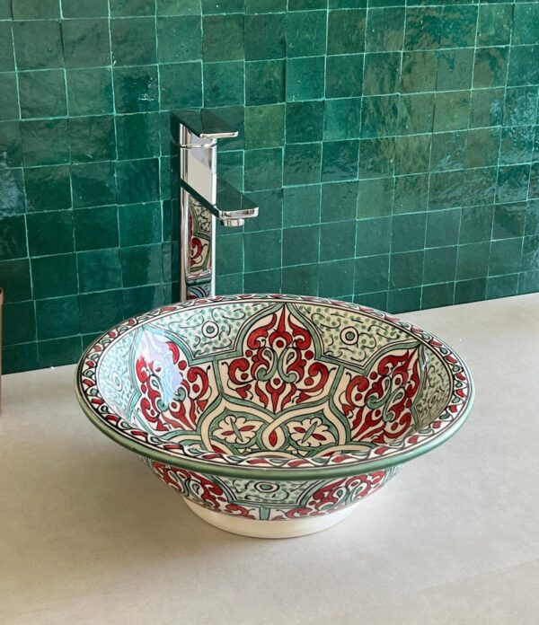 Hand-Painted Moroccan Ceramic Basin - Moroccan Boho Sink – Unique Handcrafted Ceramic Basin | britsinkstudio UK - Image 2