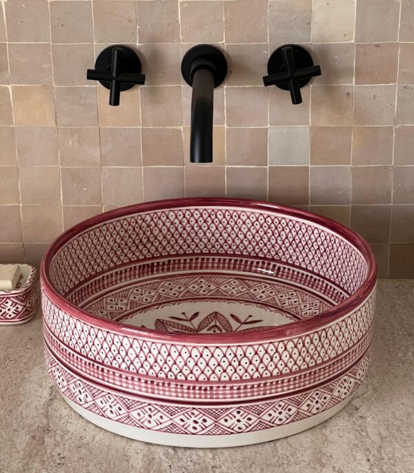 Handmade Moroccan pink Ceramic Sink – Round Basin from Fez | britsinkstudio UK - Image 4