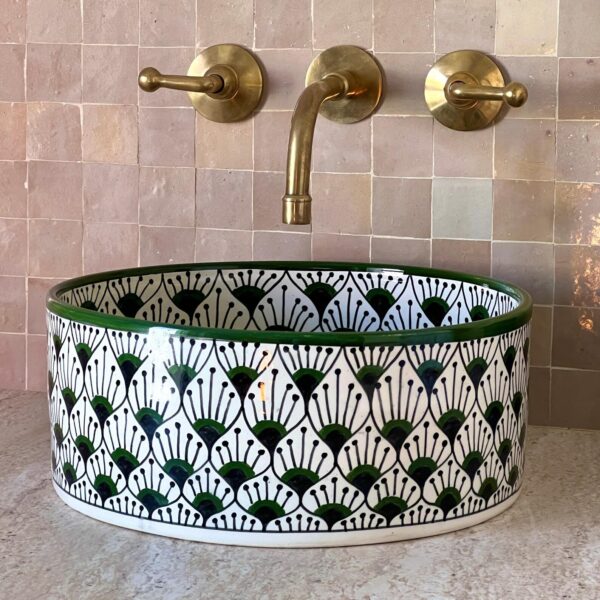 Green Round Sink – Handcrafted Ceramic Basin for Bathroom | britsinkstudio UK - Image 2