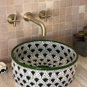 Green Round Sink – Handcrafted Ceramic Basin for Bathroom | britsinkstudio UK