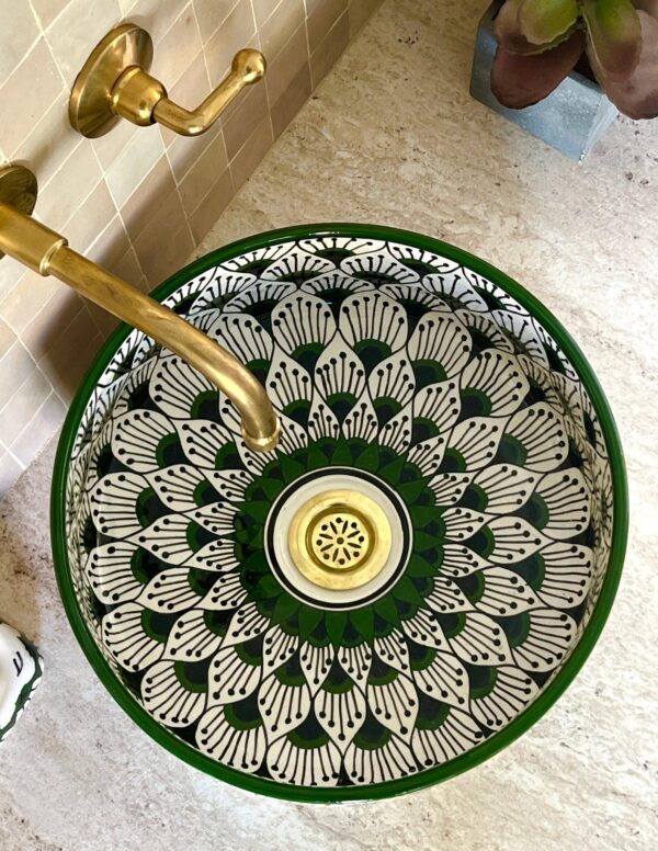 Green Round Sink – Handcrafted Ceramic Basin for Bathroom | britsinkstudio UK - Image 4