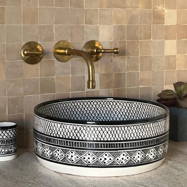 Boho Style Handmade Ceramic Sink – Moroccan Round Bathroom Basin | britsinkstudio UK - Image 8
