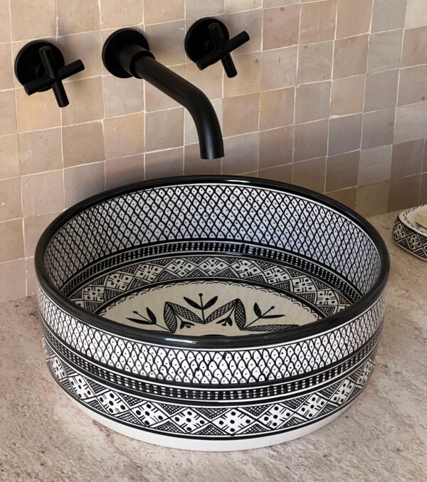 Boho Style Handmade Ceramic Sink – Moroccan Round Bathroom Basin | britsinkstudio UK - Image 4