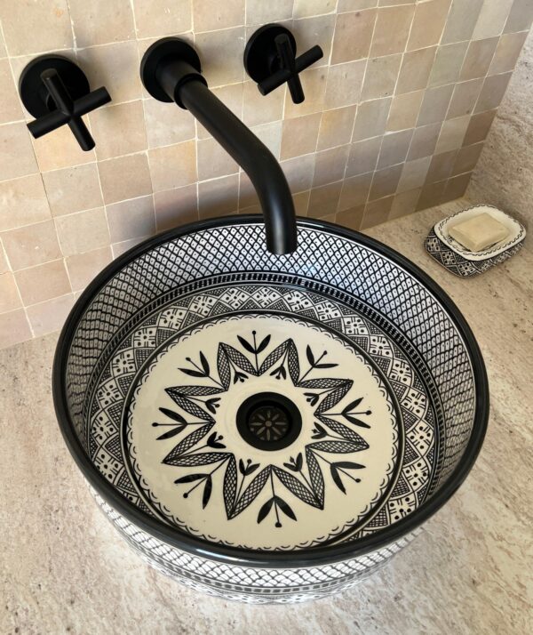 Boho Style Handmade Ceramic Sink – Moroccan Round Bathroom Basin | britsinkstudio UK - Image 2