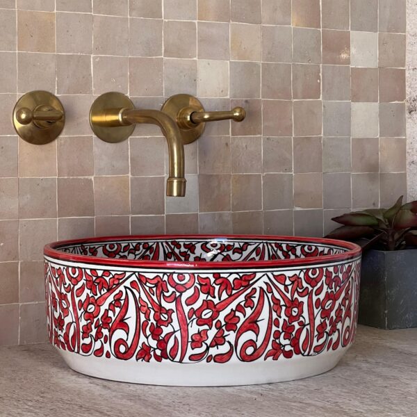 Boho Style Ceramic Red Sink – Handcrafted Moroccan Bathroom Basin | britsinkstudio UK - Image 2