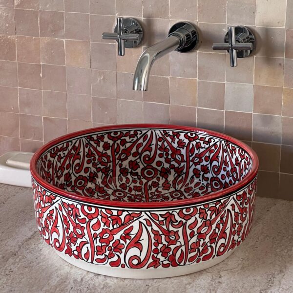 Boho Style Ceramic Red Sink – Handcrafted Moroccan Bathroom Basin | britsinkstudio UK - Image 3