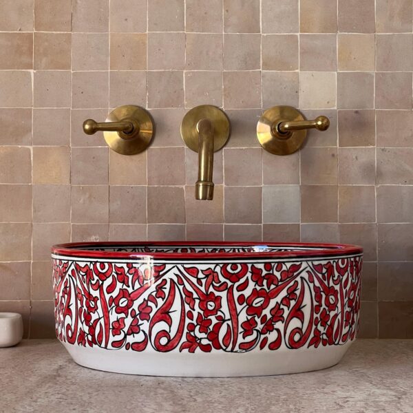 Boho Style Ceramic Red Sink – Handcrafted Moroccan Bathroom Basin | britsinkstudio UK - Image 6