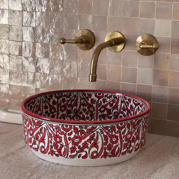 Boho Style Ceramic Red Sink – Handcrafted Moroccan Bathroom Basin | britsinkstudio UK - Image 7