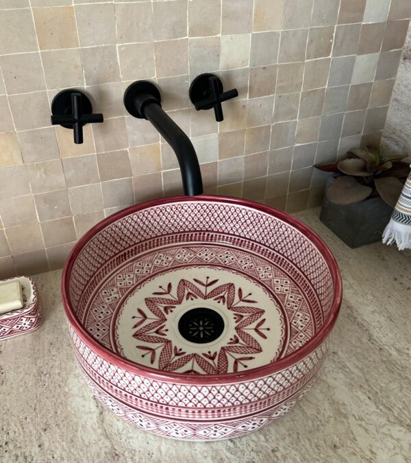 Handmade Moroccan pink Ceramic Sink – Round Basin from Fez | britsinkstudio UK - Image 5
