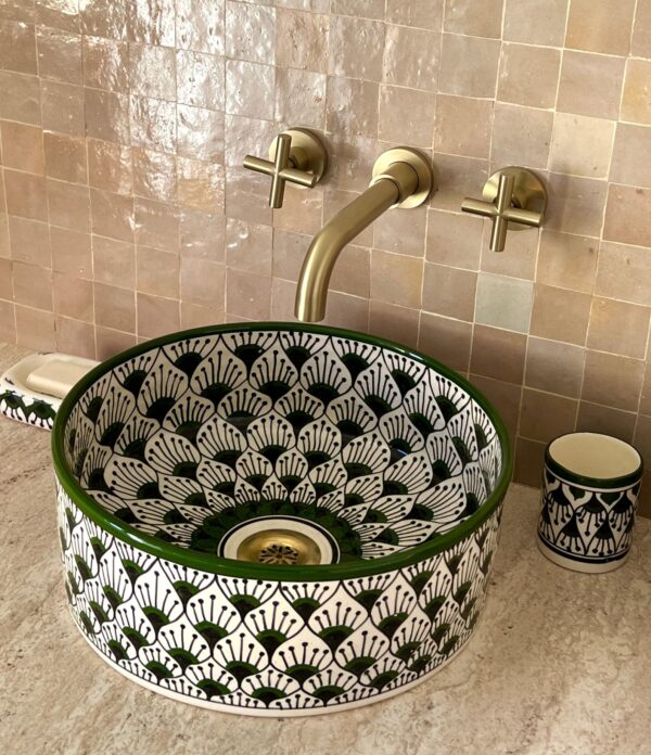 Green Round Sink – Handcrafted Ceramic Basin for Bathroom | britsinkstudio UK - Image 3