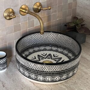 Boho Style Handmade Ceramic Sink – Moroccan Round Bathroom Basin | britsinkstudio UK