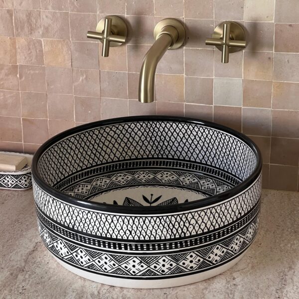 Boho Style Handmade Ceramic Sink – Moroccan Round Bathroom Basin | britsinkstudio UK - Image 5