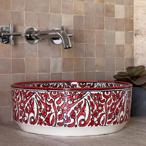 Boho Style Ceramic Red Sink – Handcrafted Moroccan Bathroom Basin | britsinkstudio UK - Image 4