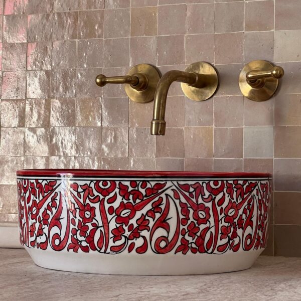 Boho Style Ceramic Red Sink – Handcrafted Moroccan Bathroom Basin | britsinkstudio UK - Image 5