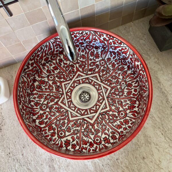 Boho Style Ceramic Red Sink – Handcrafted Moroccan Bathroom Basin | britsinkstudio UK - Image 8