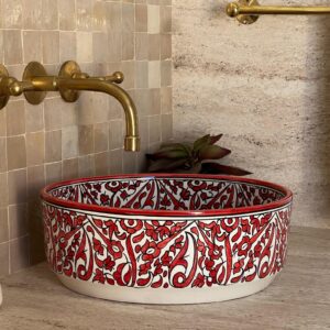 Boho Style Ceramic Red Sink – Handcrafted Moroccan Bathroom Basin | britsinkstudio UK